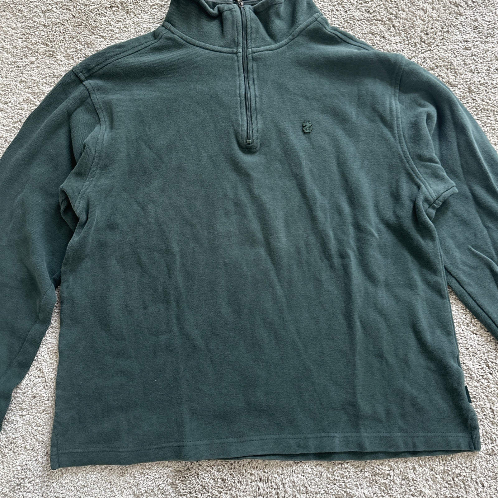 IZOD 1/4 Zip Pullover Mens Large L Forest Green 100% Cotton Mock Neck Sweatshirt