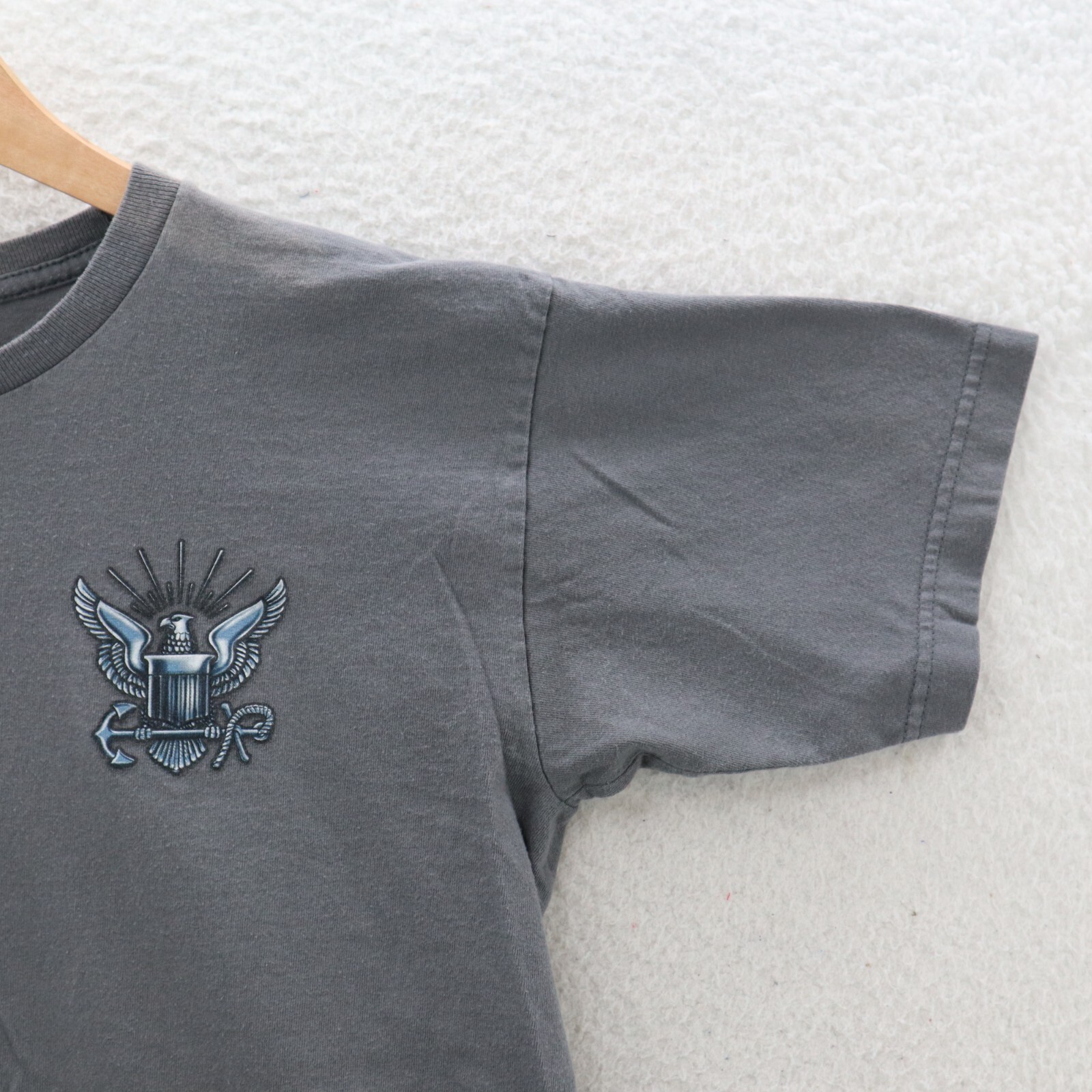 U.S. Navy T Shirt Mens Medium Gray Double Sided Military America Eagle Patriotic