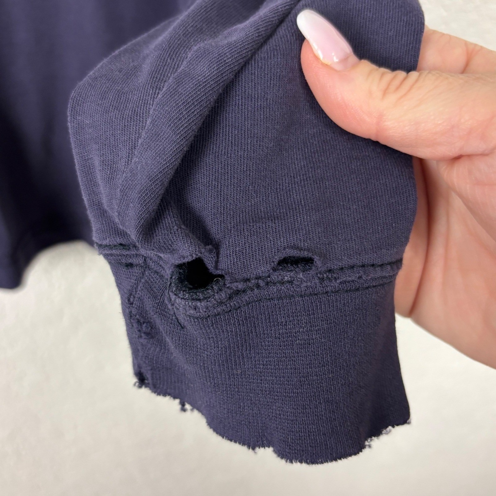 Carhartt FR Flame Resistant Long Sleeve Pocket T-Shirt Navy Blue Distressed Mens