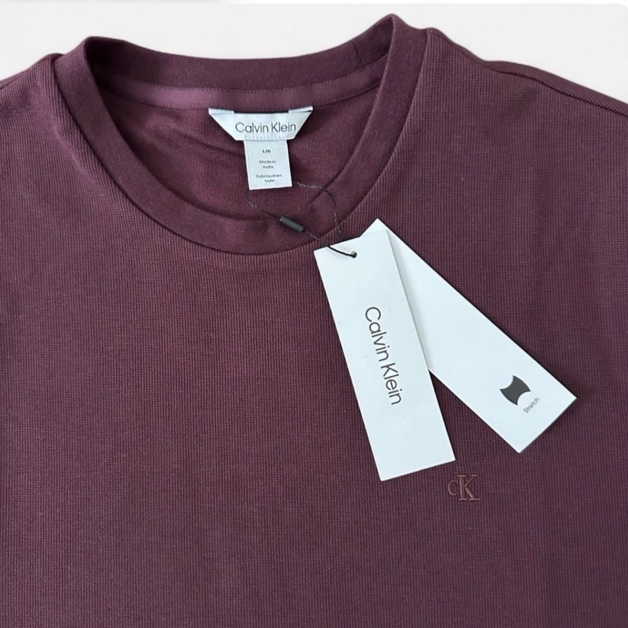 NWT Calvin Klein Men’s Burgundy Knit T-Shirt Size Large Crew Neck Casual Basics