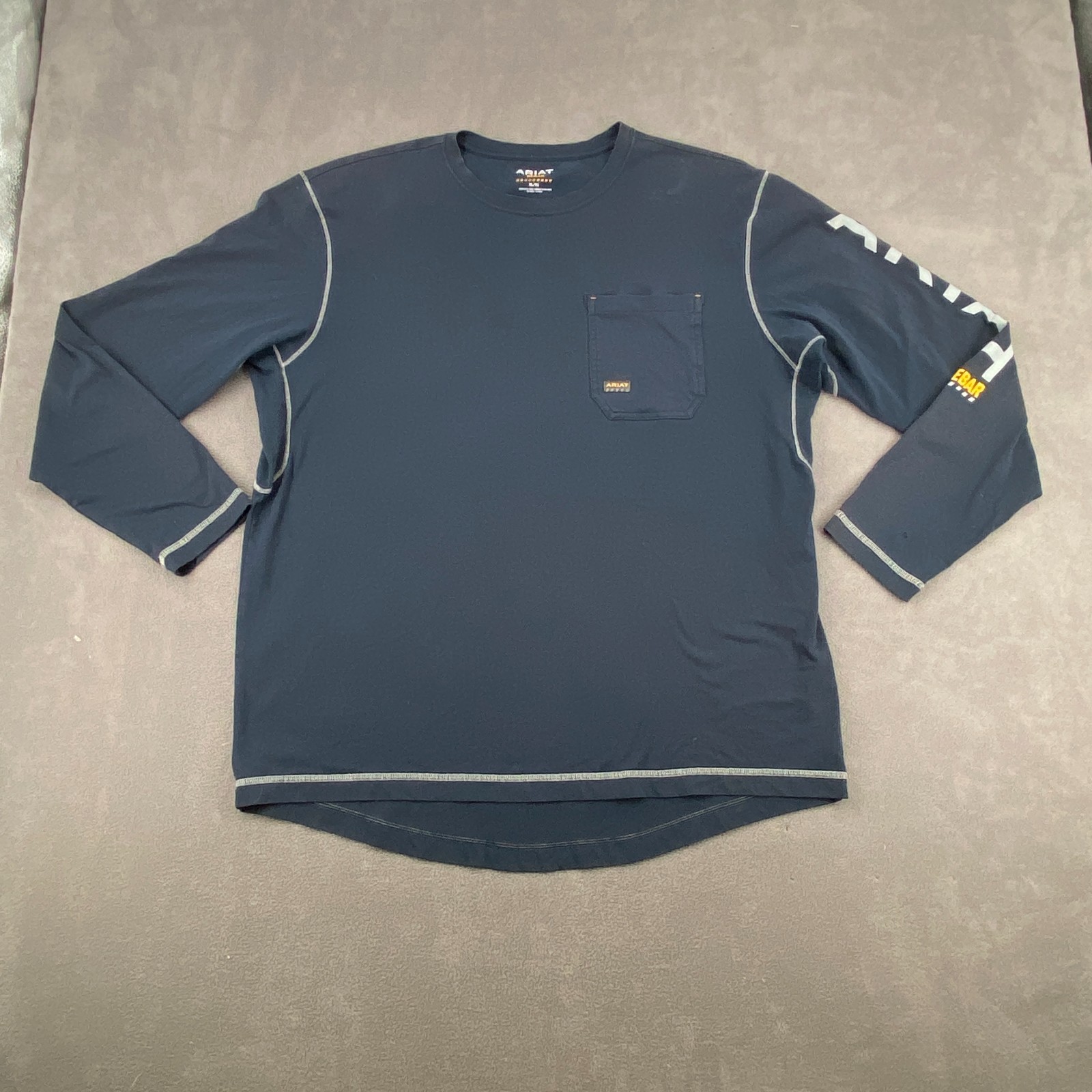 Ariat Rebar Workman Shirt Mens XL Navy Blue Graphic Stain Resistant Performance