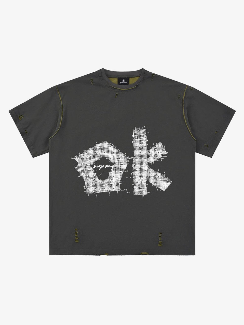 “OK” Patch Color-Block Ripped Reversible T-Shirt