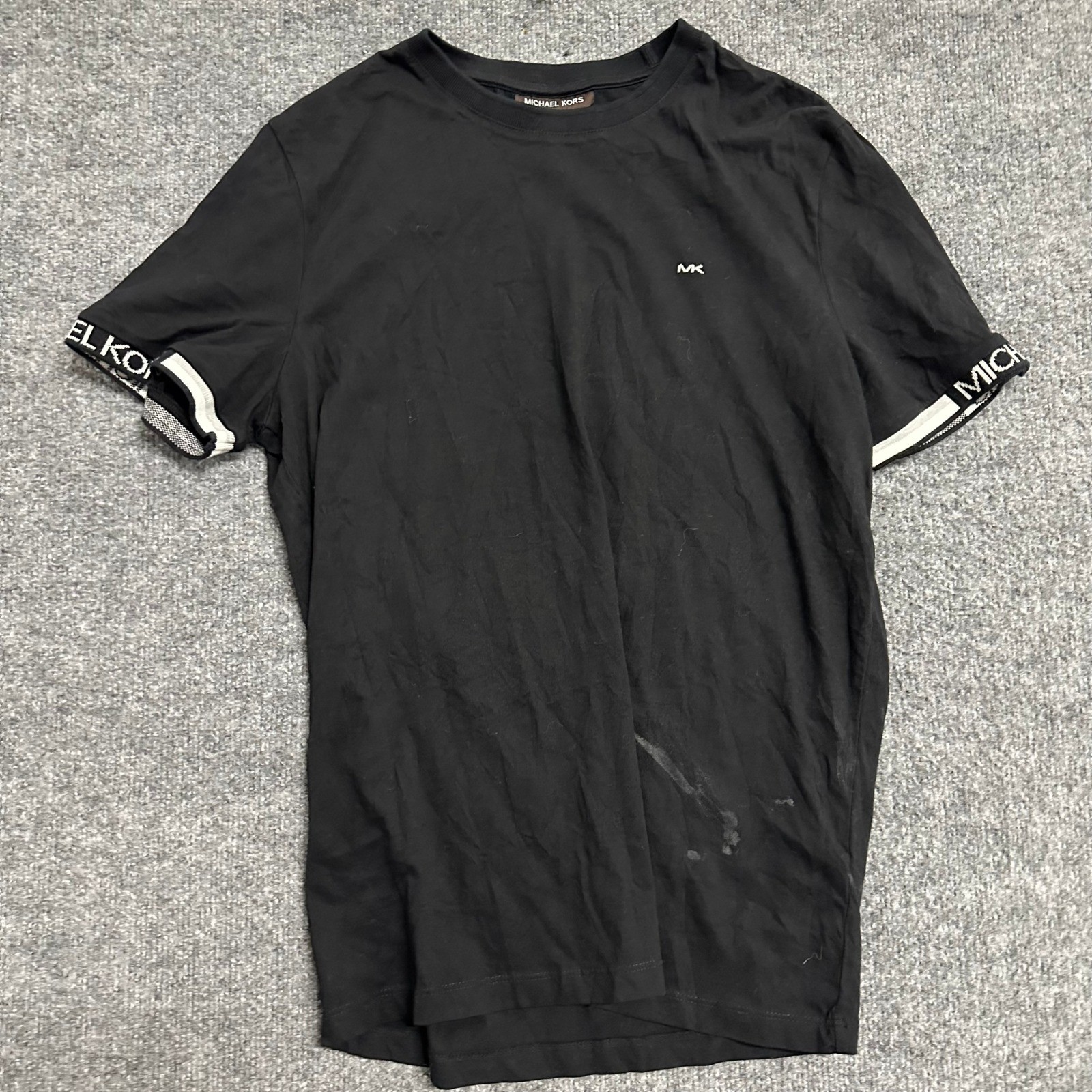 Michael Kors T-Shirt Mens Size M Black Logo Tape Sleeve Crew Neck Casual Tee
