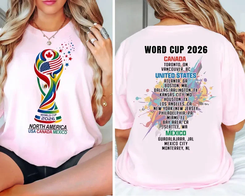 World Cup 2026 Host Cities Double Sided T-Shirt USA Canada Mexico Tee