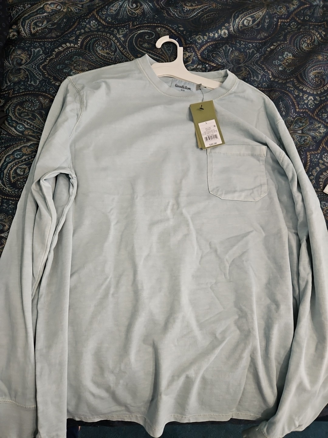 Goodfellow & Co Long Sleeve T-Shirt Pocket Light Blue Men’s Large Cotton NWT $20
