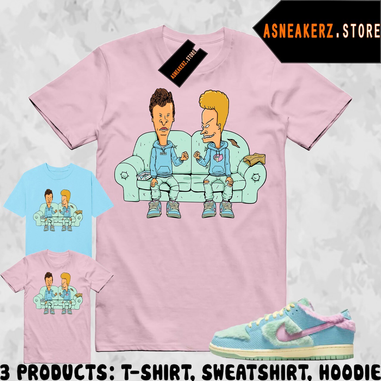 Tee Shirt Matching SB Dunk Low Verdy Visty To Match Sneaker Beavis and Butt-Head
