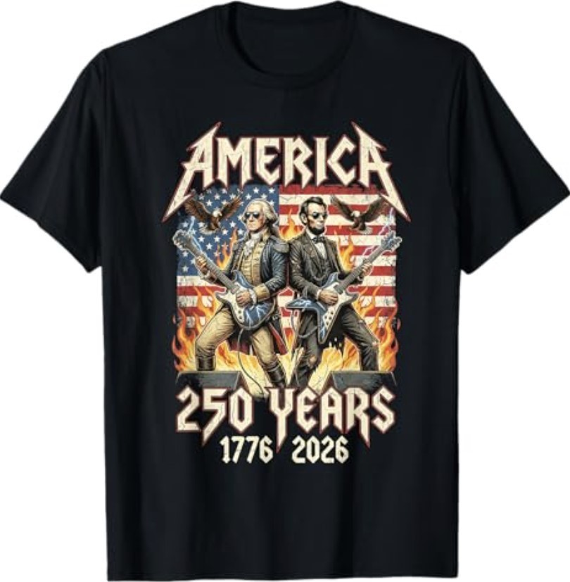 George Washington Abe Lincoln Playing Guitar USA 250 Vintage T-Shirt