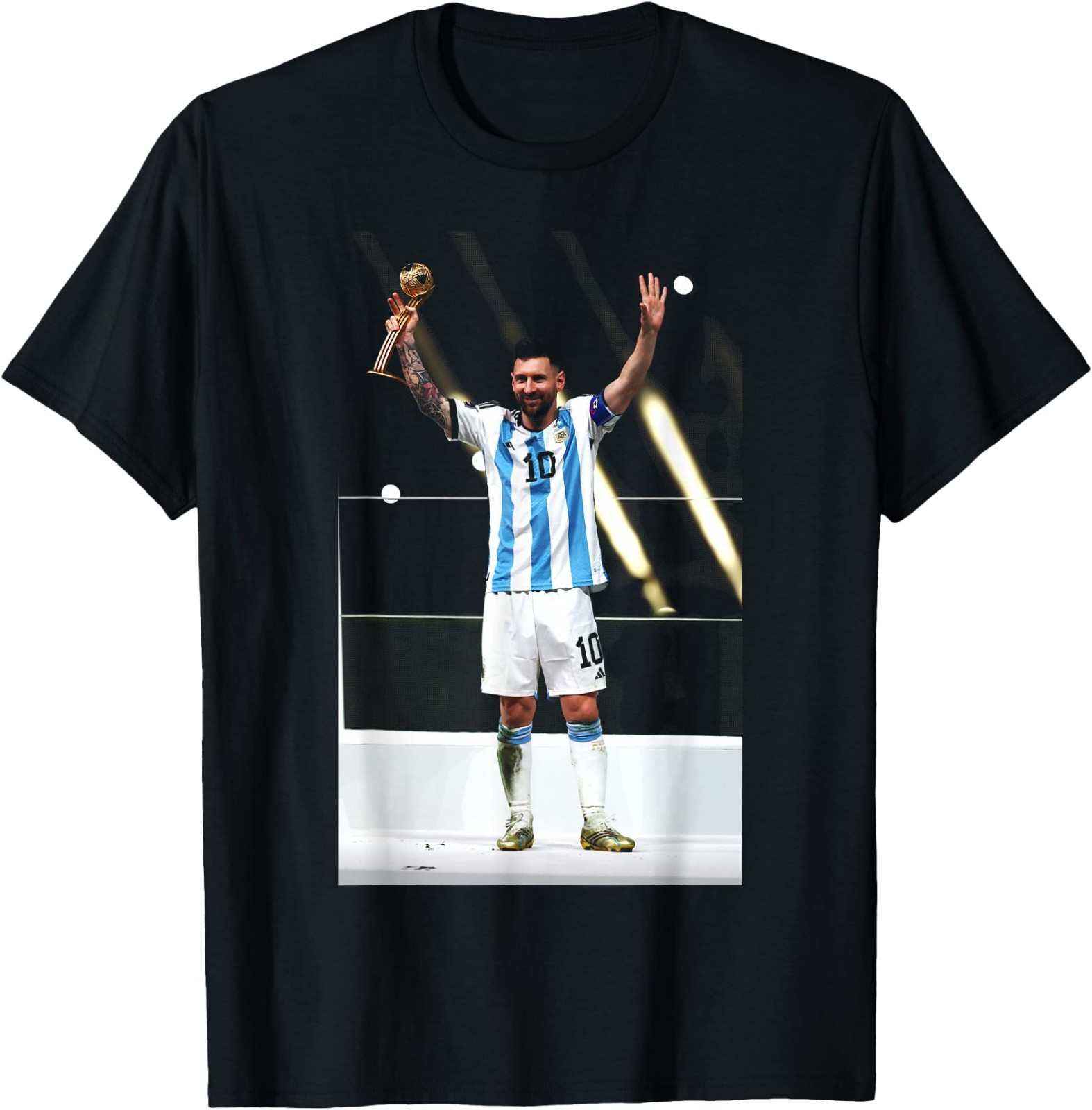 Lionel Messi Argentina 2022 Qatar World Cup Winners Football T-Shirt