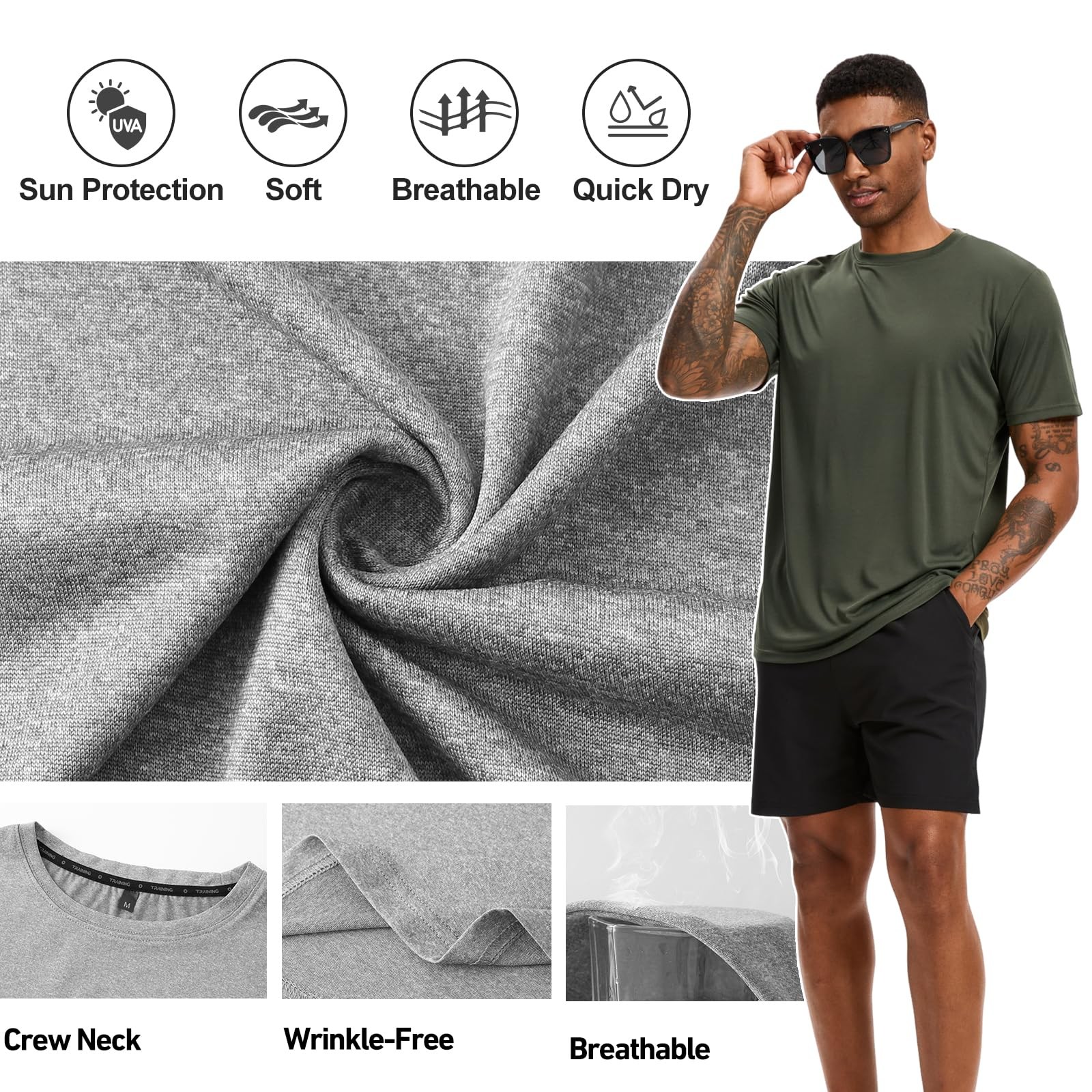 5 Pack Workout Shirts for Men T Shirts Quick Dry UPF 50+ Sun Protection Athle…