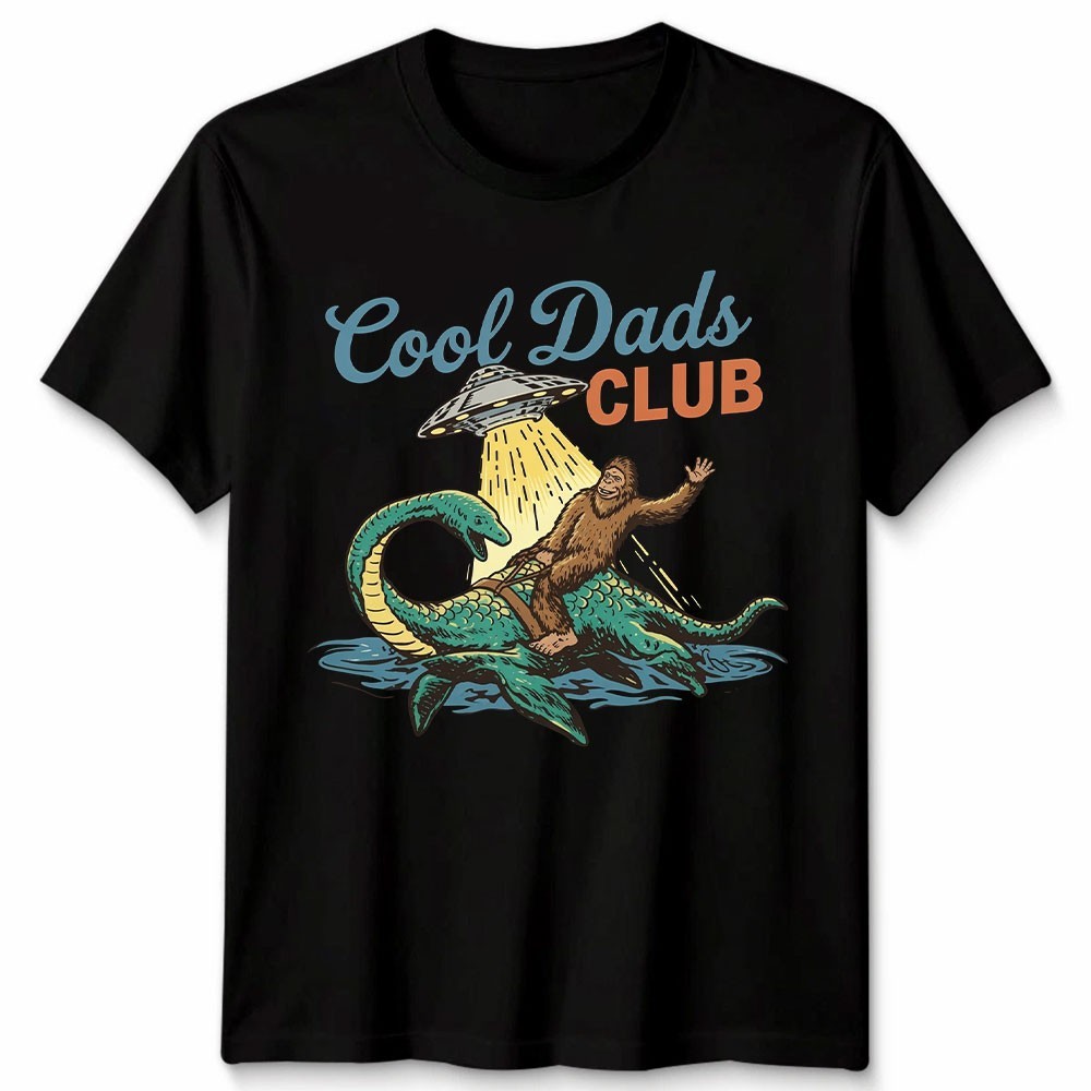 Cool Dads Club T-Shirt Vintage Bigfoot UFO Loch Ness Monster Cryptid Dad Gift