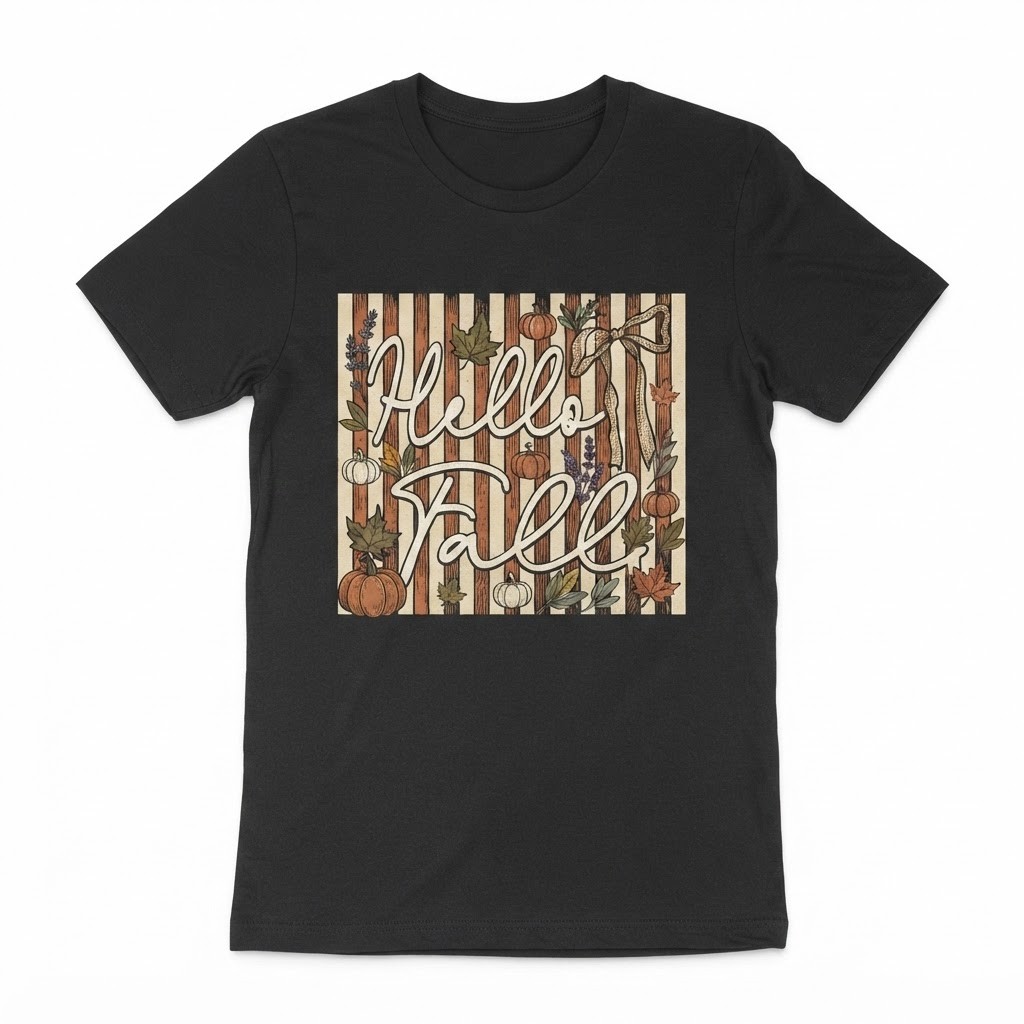 Hello Fall T-Shirt, Autumn Leaf Shirt, Fall Pumpkin Shirt Halloween