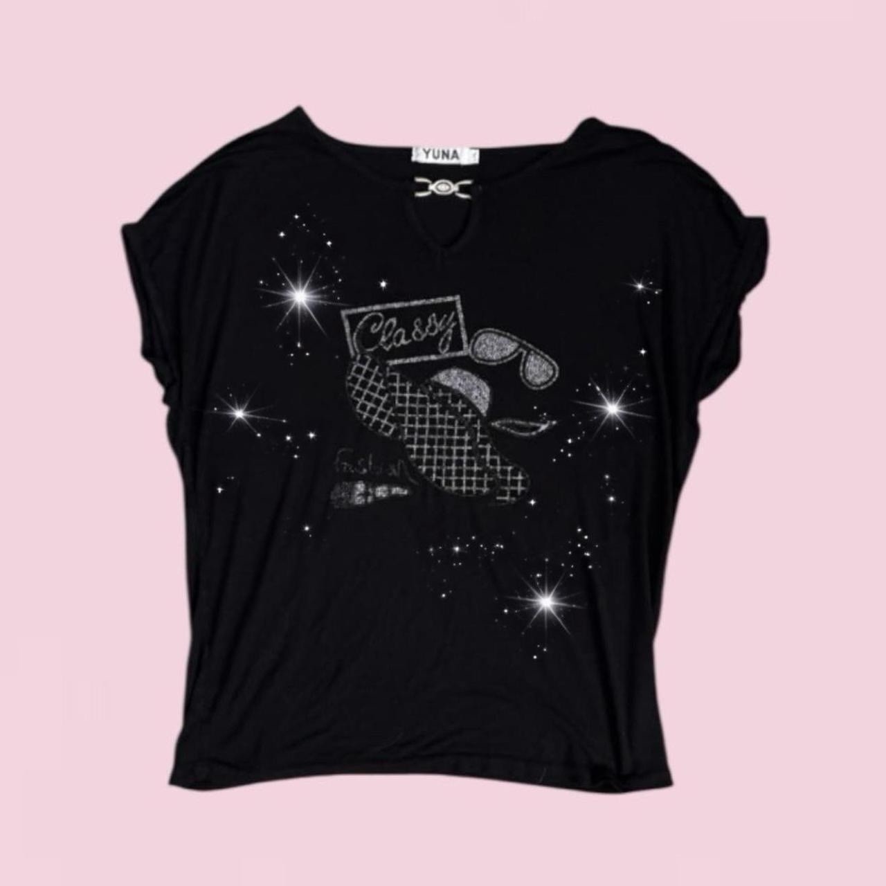 Yuna Black Diamond Embellished Graphic Tee – Size L/XL