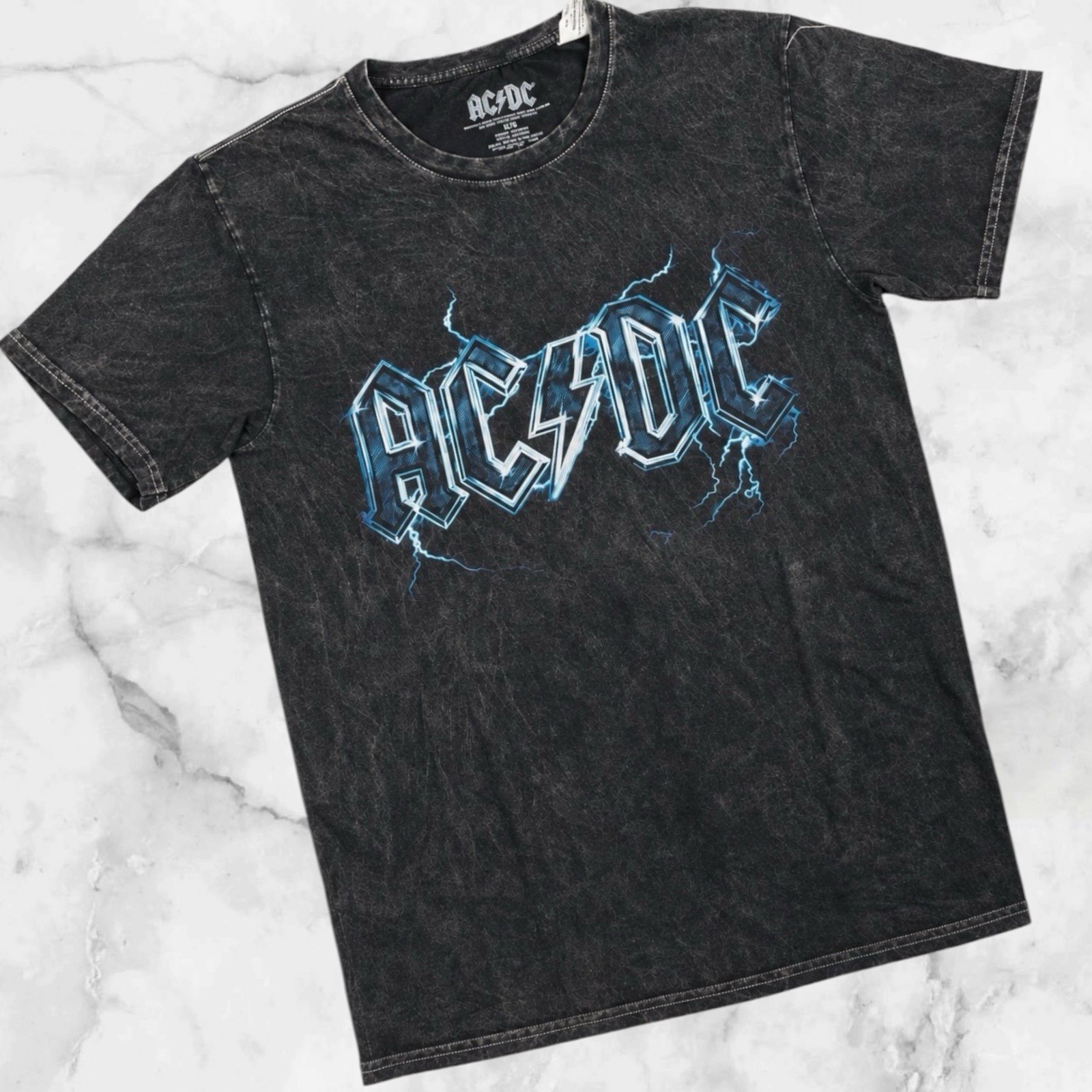 AC/DC World Tour 1977 Band T Shirt Mens Small NWT Acid Wash Graphic Rock Tee