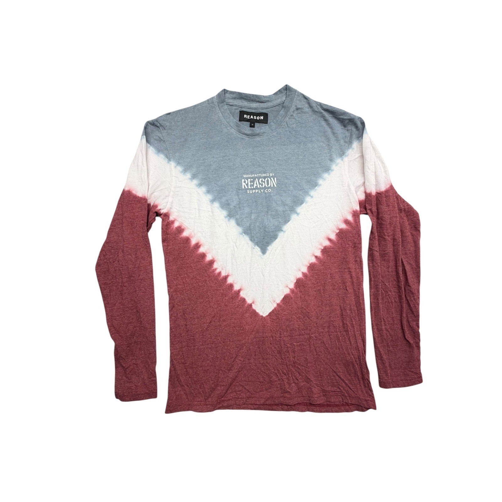 Reason Mens Long Sleeve Tie Dye Chevron Graphic T-Shirt Blue Burgundy Medium