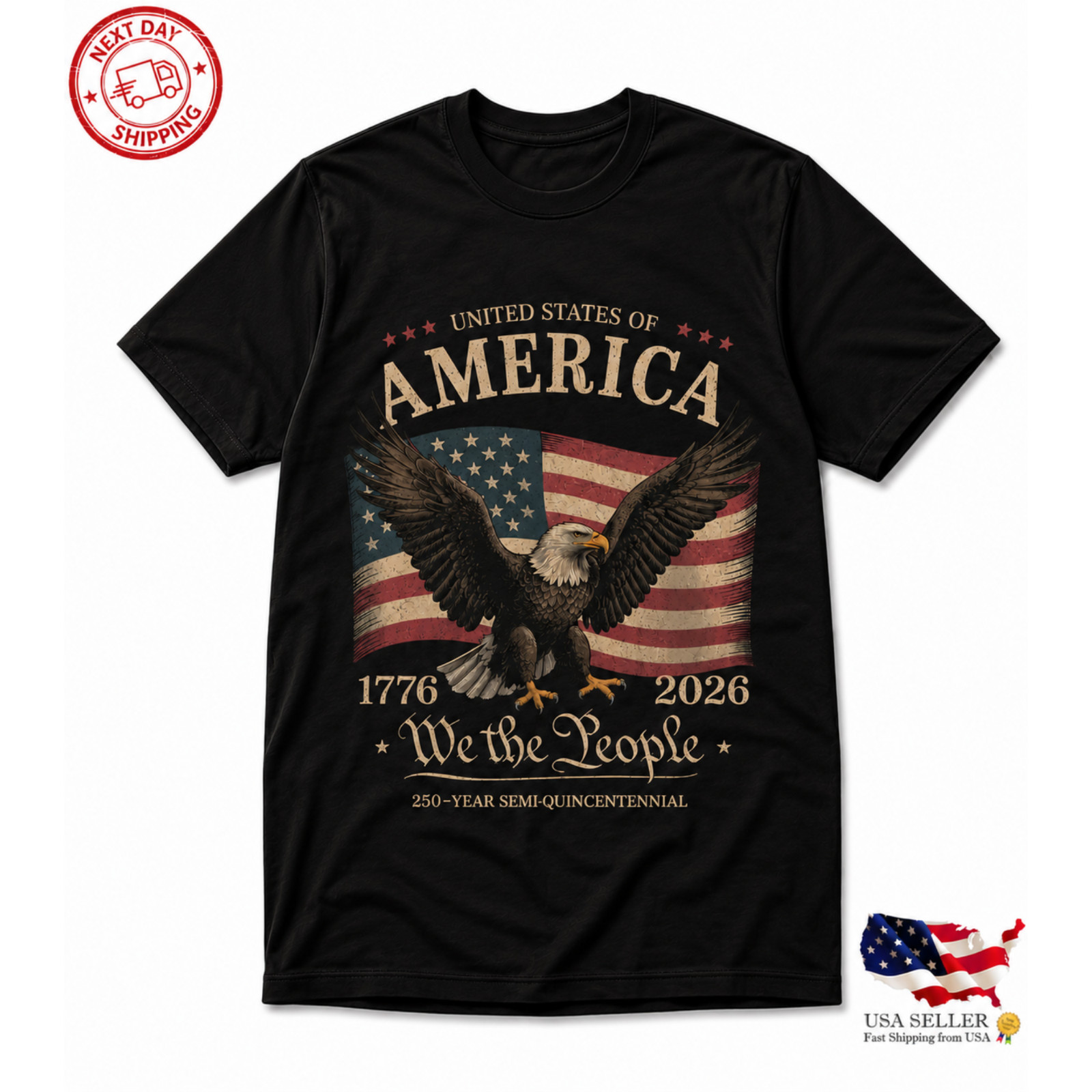 America 250th Anniversary Shirt We The People Eagle USA Flag Tee