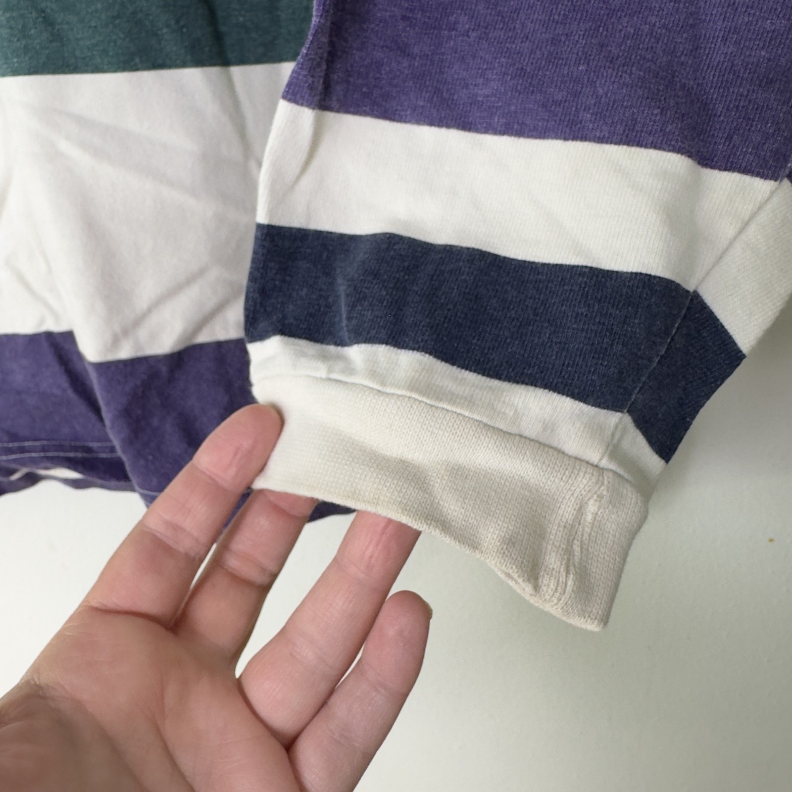 Vintage Enuf Internationale Shirt Mens Medium Purple Green White Striped 90s USA