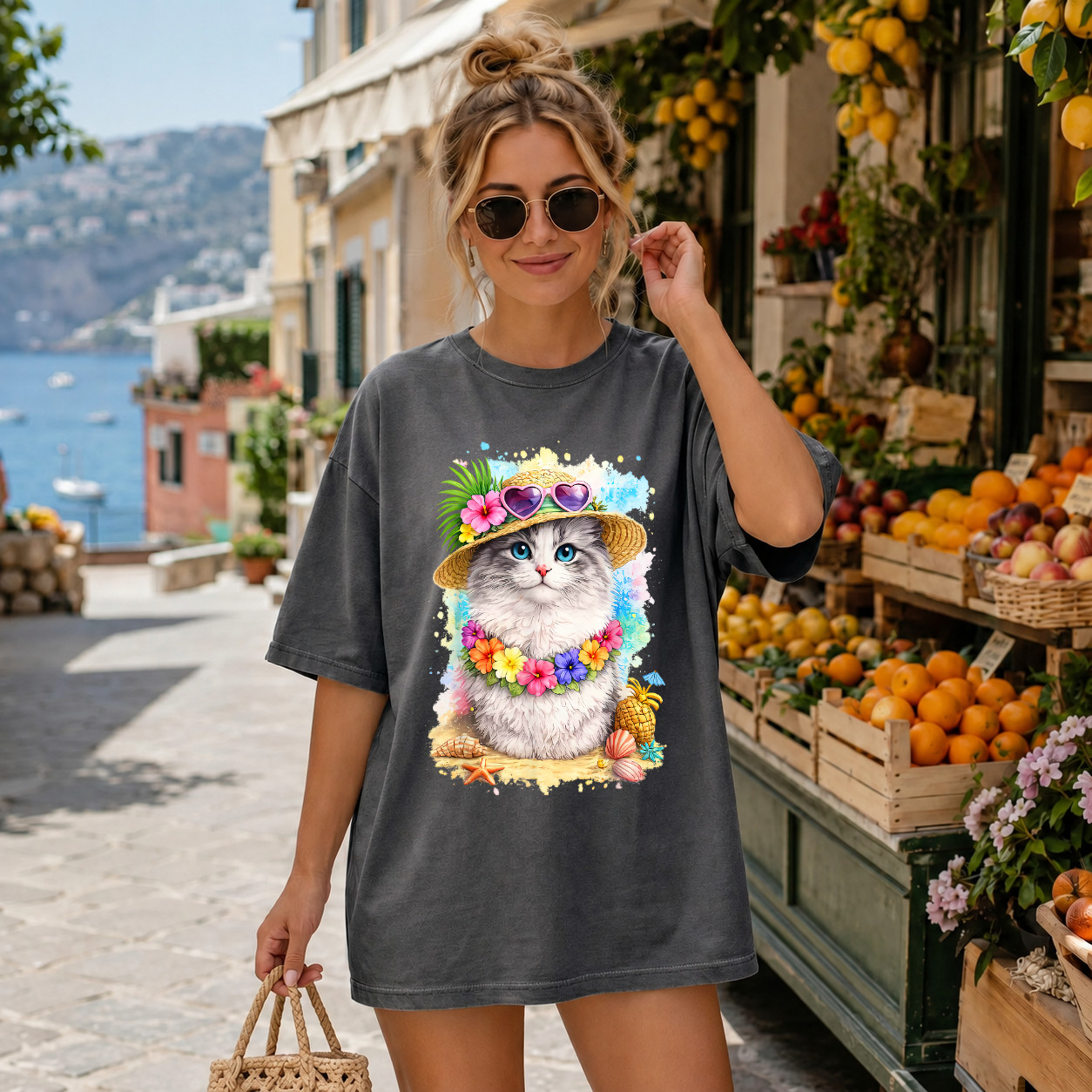 Comfort Colors® Kute Kitten Summer Cat Beach Tropical Vacation Hawaiian T-Shirt