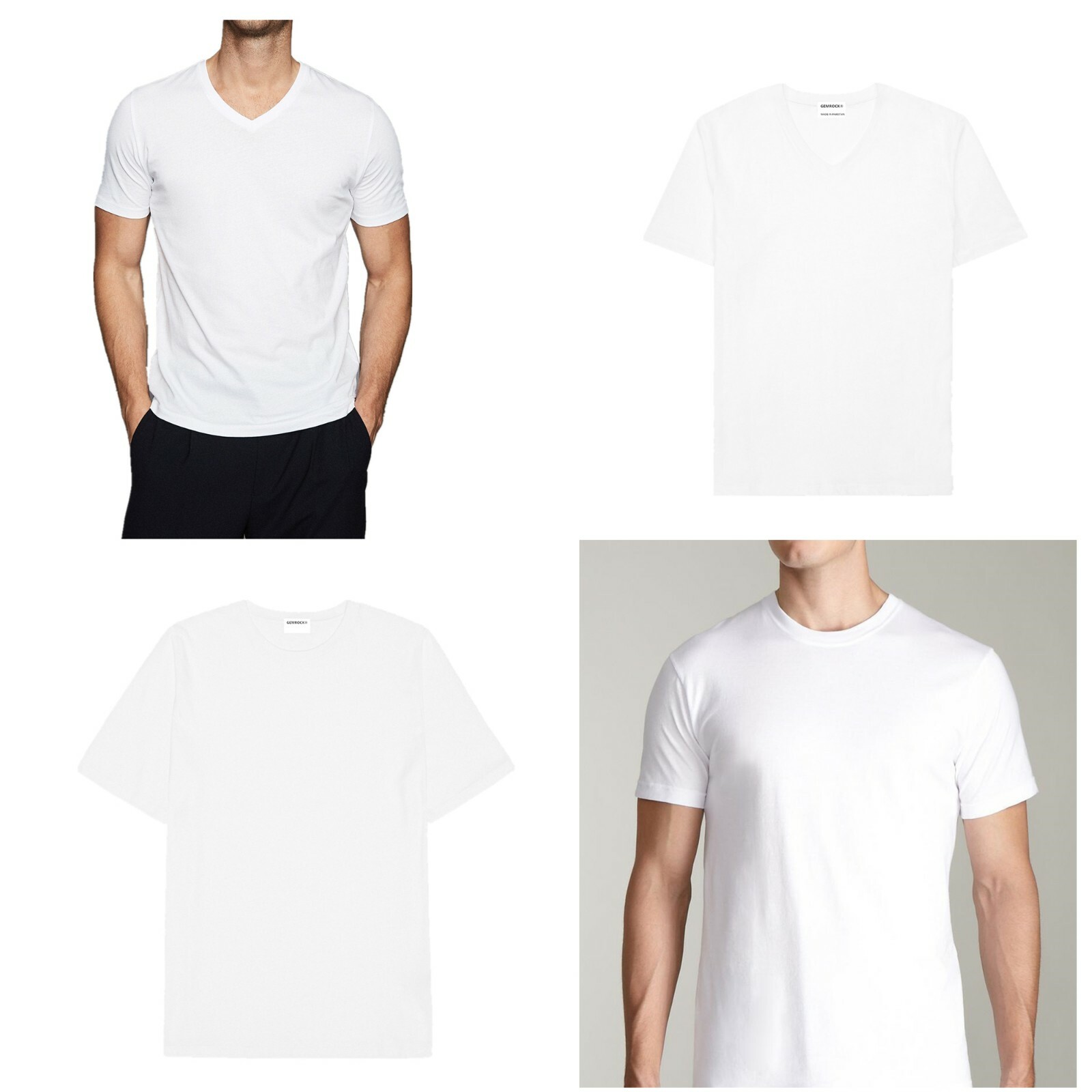 3-6 Packs Men 100% Thick Cotton Crew-Neck V-Neck T-Shirt Casual Tee White S-4XL