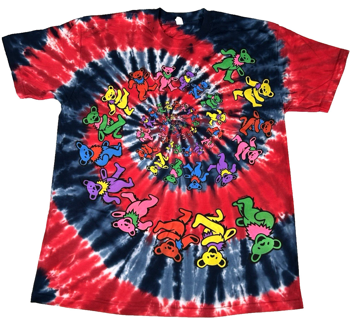 Grateful Dead Spiral Bears Multi Color Tie-Dye T-Shirt Size Large New