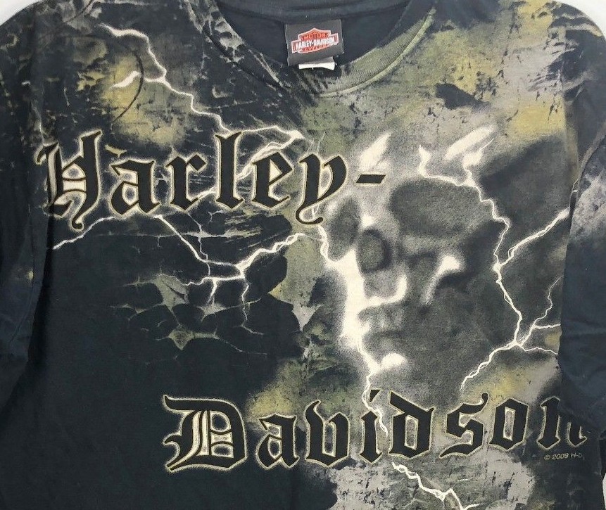 Harley Davidson T-shirt Mens XL Las Vegas Nevada Black Lightning Storm Skull