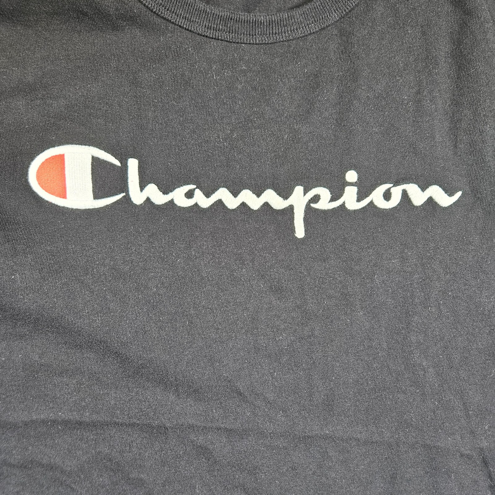 Champion Mens Black XL Cotton Long Sleeve T Shirt Top Embroidered Logo Crew Neck