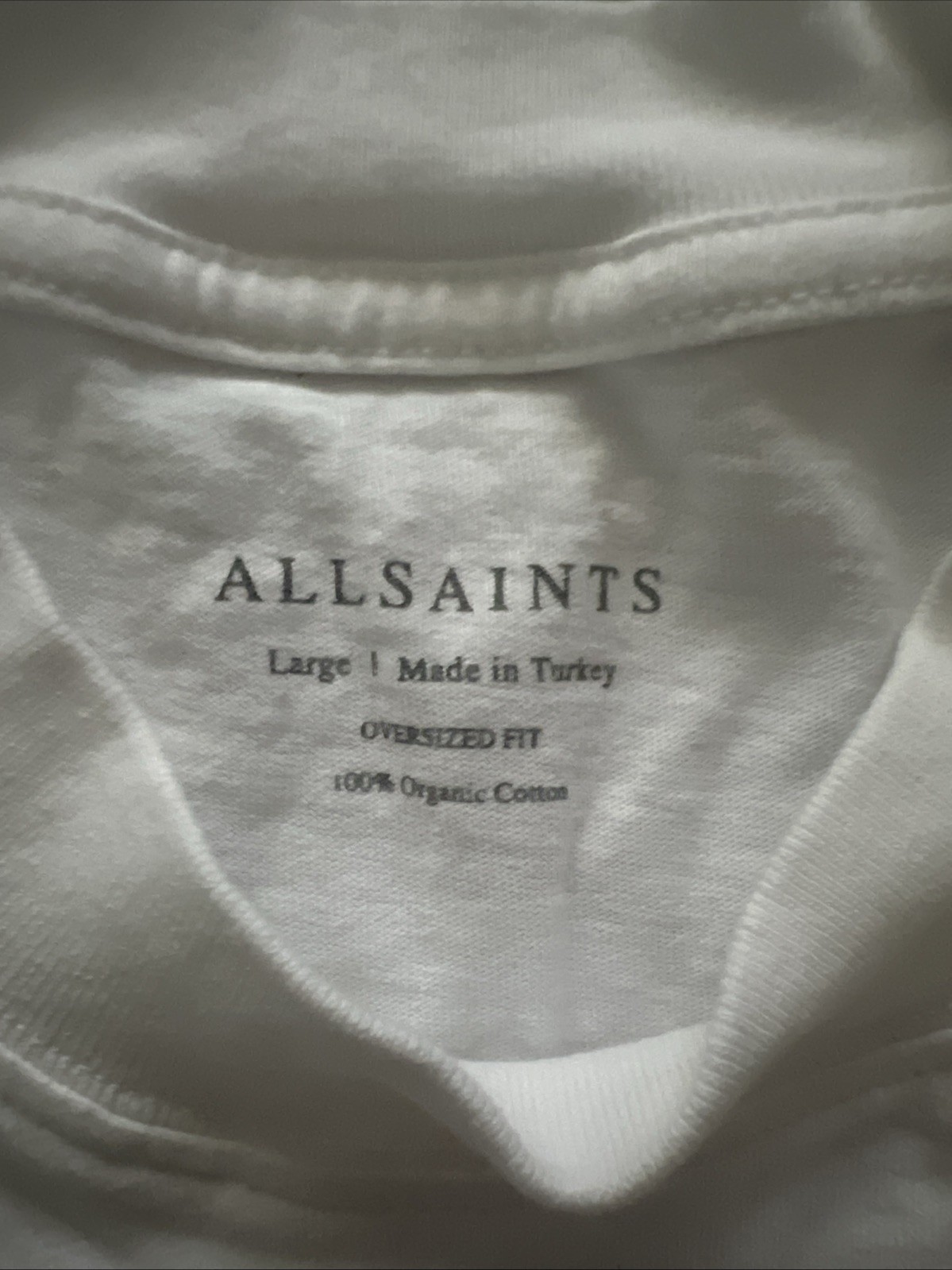 AllSaints London Redact Oversized Embroidered Logo T Shirt Ashen White L $99