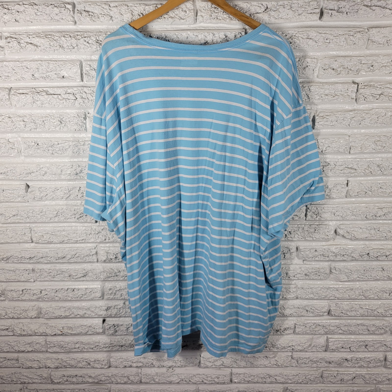 Basic Editions Men’s 4XL Blue White Striped T-Shirt Crew Neck Cotton Big & Tall