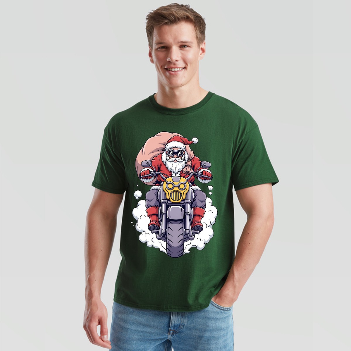 Santa Claus Motorcycle Christmas Mens T-Shirt Holiday Graphic Tee