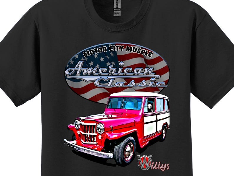 Willys Wagon T-Shirt 1957 American Classic Car USA Patriotic