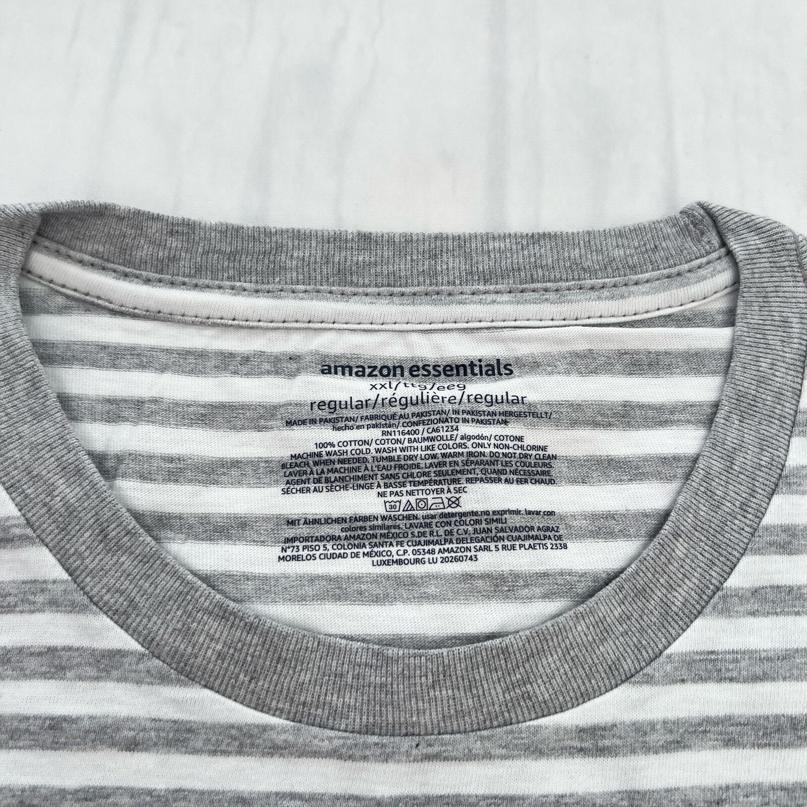 Amazon Essentials Men’s Gray Striped Reg-Fit Short Sleeve Crewneck T-Shirts 2XL