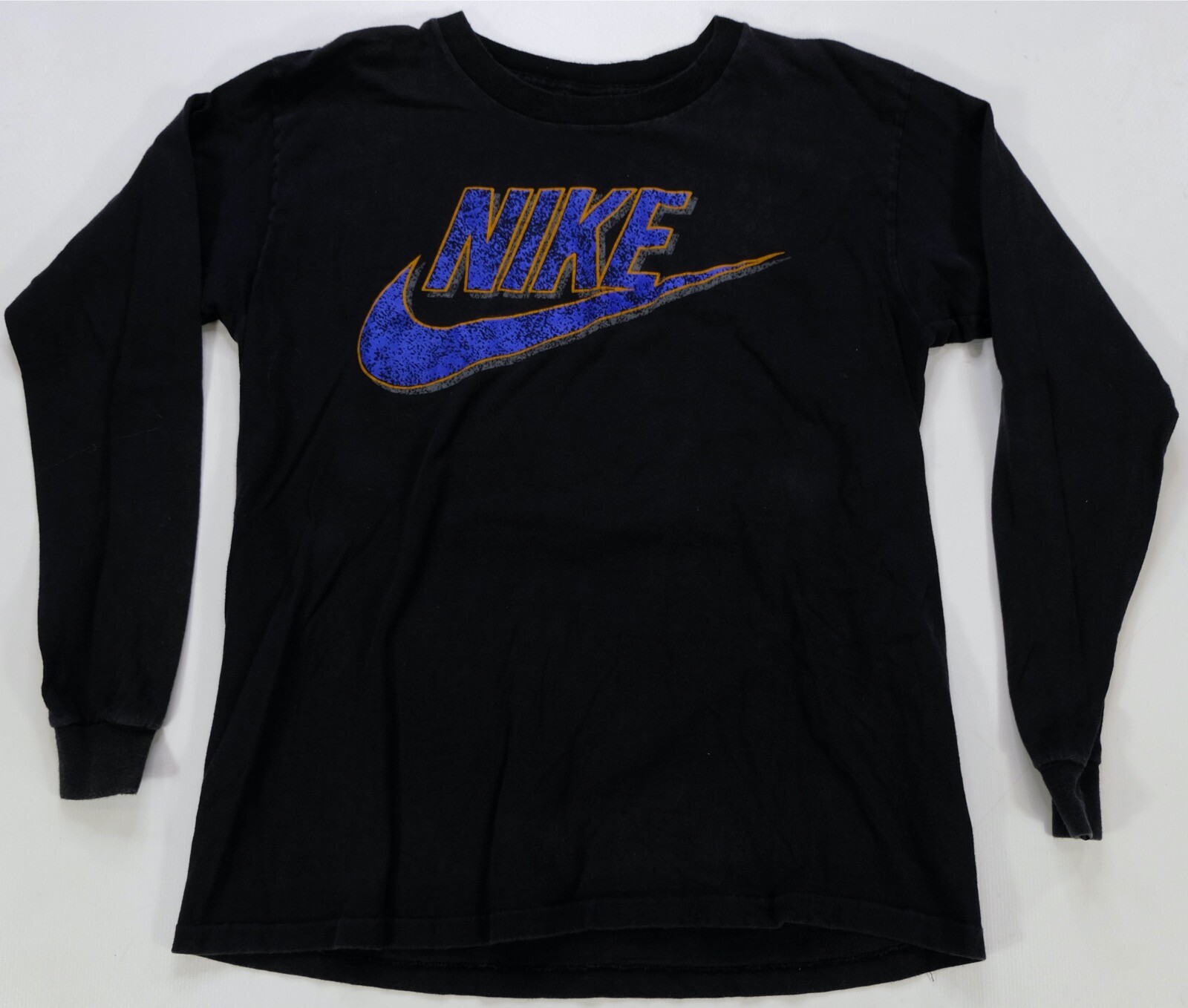 Rare VTG NIKE Big Spell Out Swoosh Graphic Long Sleeve T Shirt 80s 90s Black L