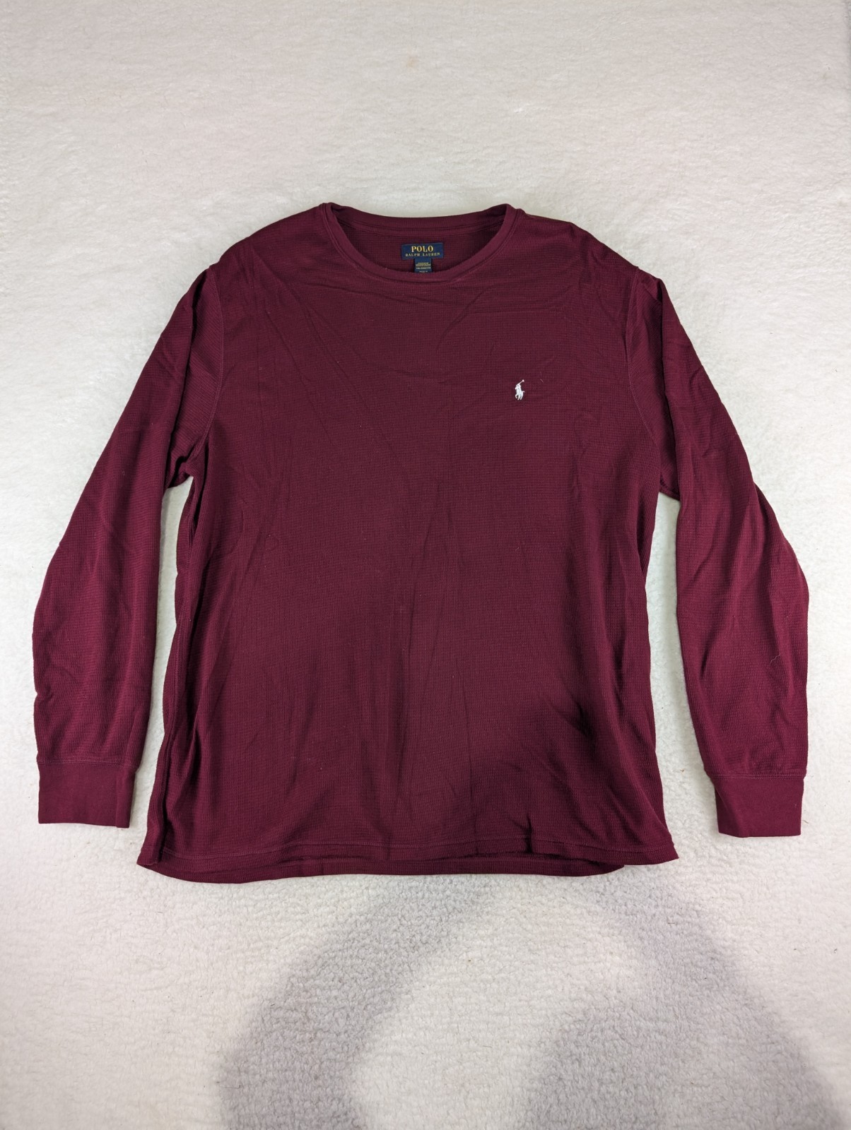 POLO RALPH LAUREN Waffle Knit Crewneck Pull-On Thermal Maroon Shirt Men’s 2XL
