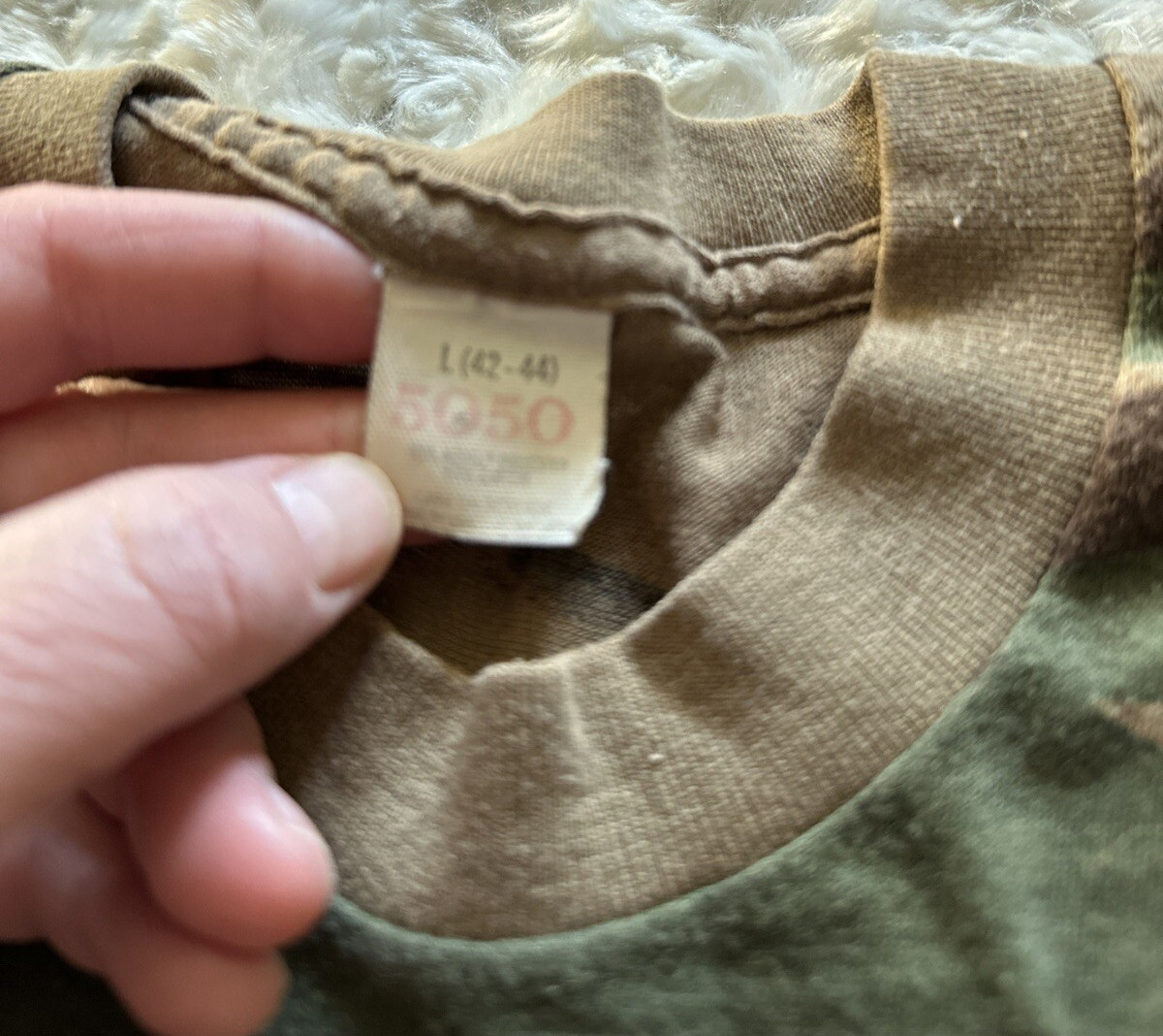 Vintage Woodland L 42-44 Camo 50/50 T-Shirt 1980s Single-Stitch Pocket Tee USA