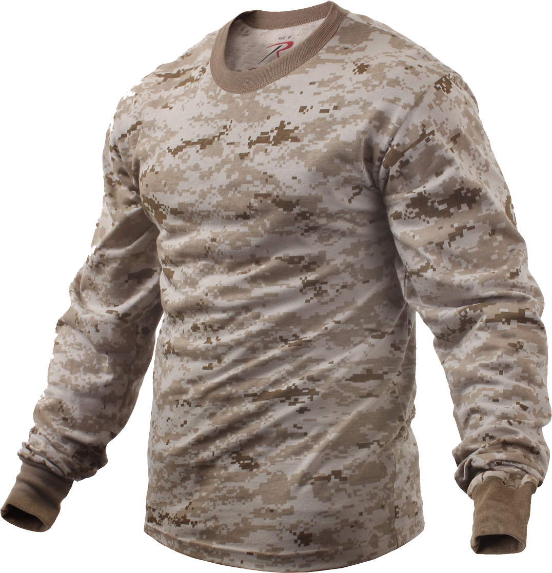 Mens Desert Digital Camouflage Long Sleeve Tactical Military T-Shirt