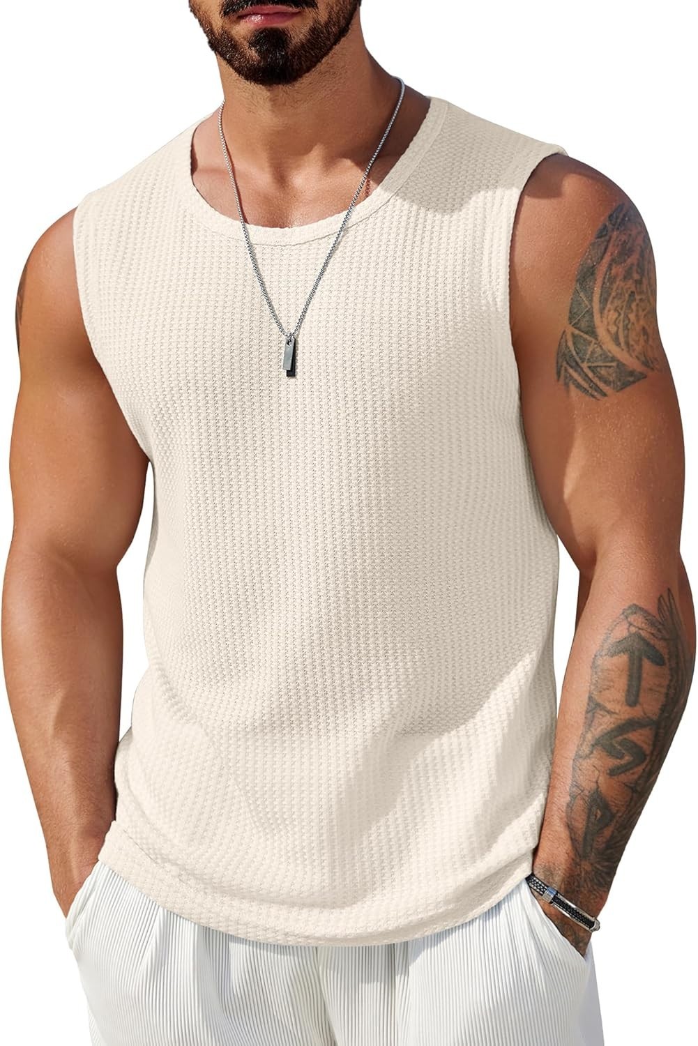 Mens 2 Pack Waffle Knit Tank Tops Sleeveless Breathable Summer Muscle Tee