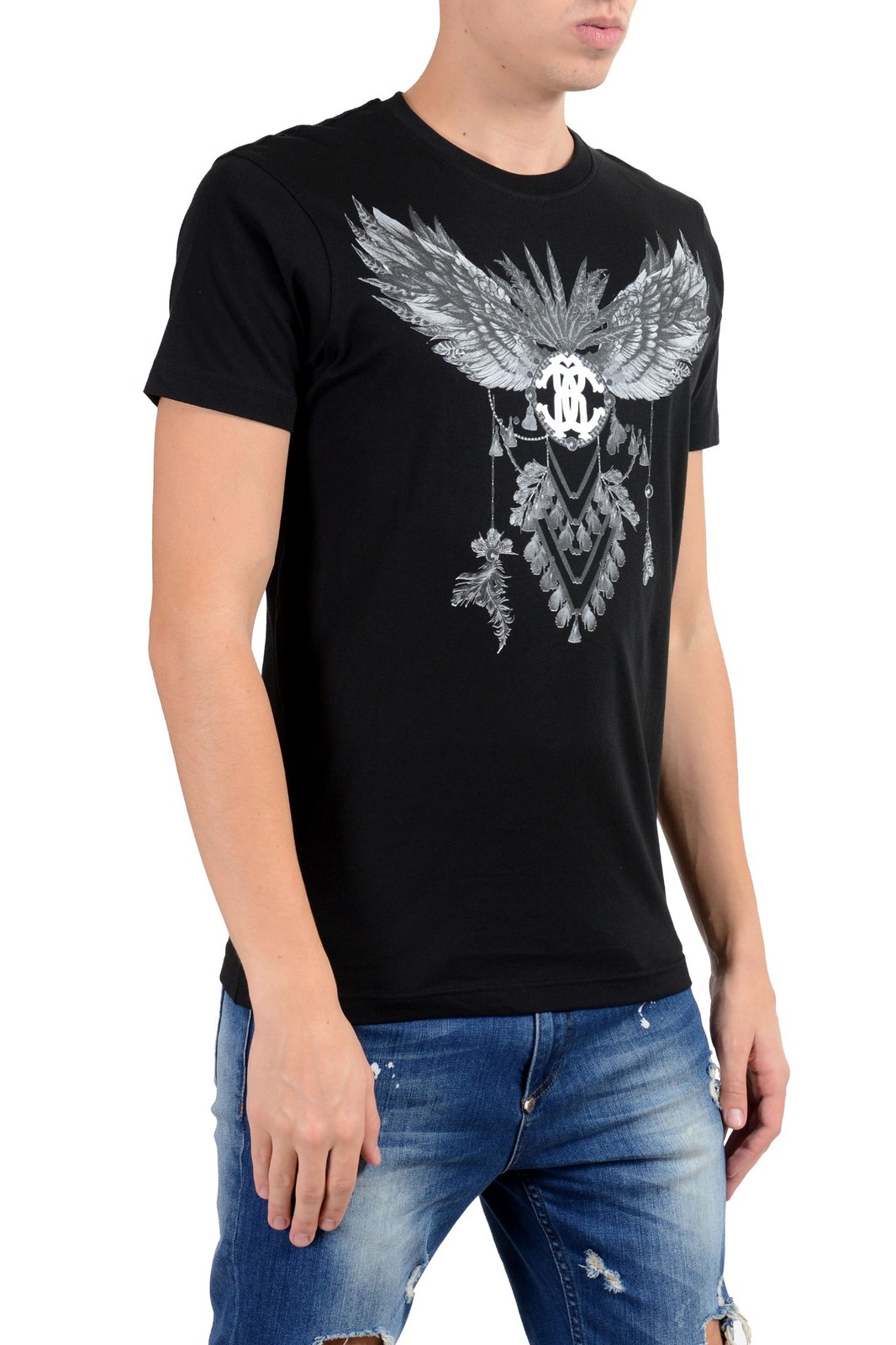 Roberto Cavalli Men’s Black Graphic Crewneck T-Shirt Size S M L XL 2XL