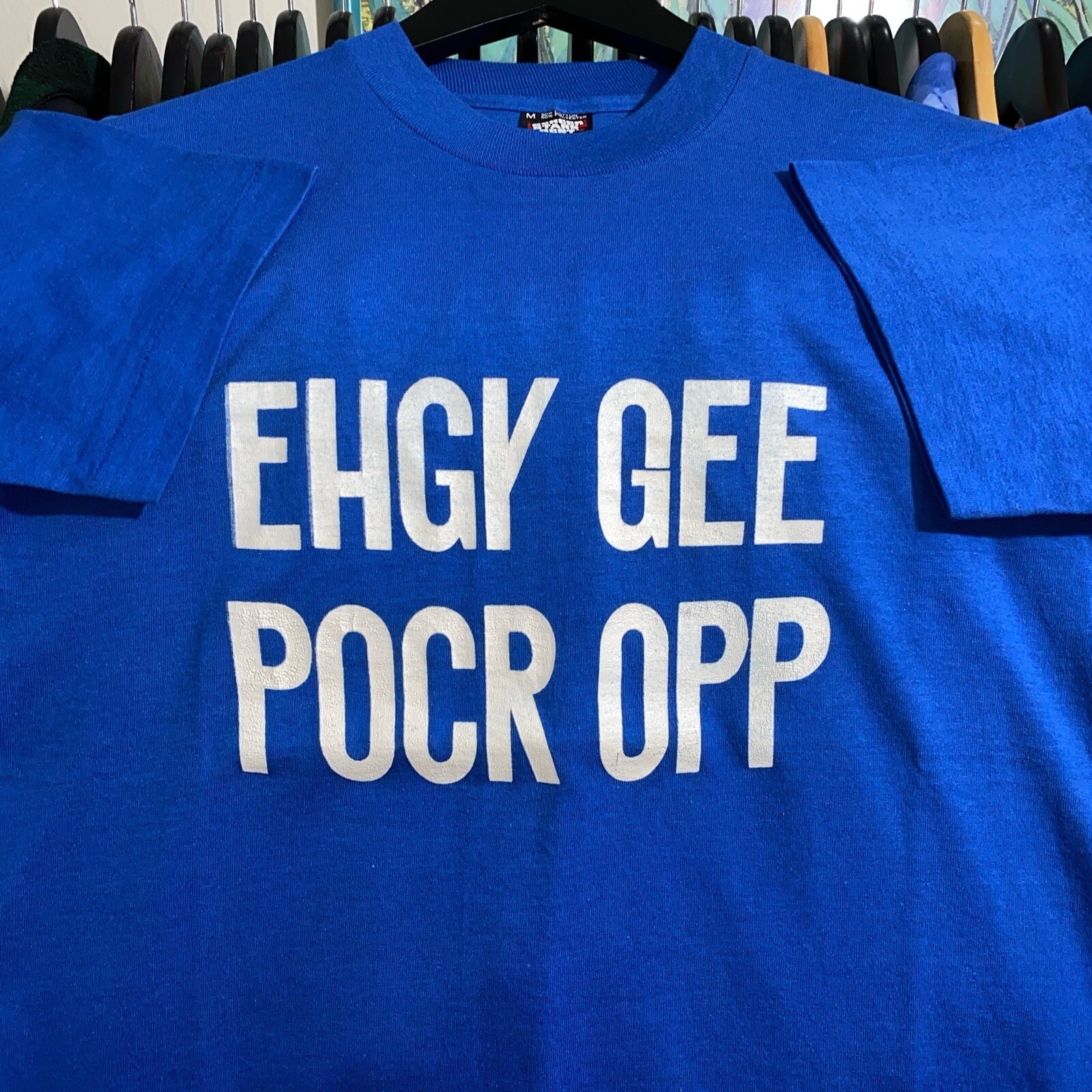 Vintage 90s Humor Quote Fold Up T-shirt Size M Blue Single Stitch Grunge Skater