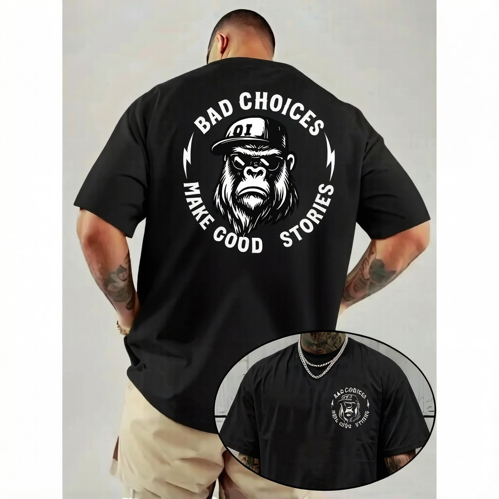 Bad Choices Make Good Stories Chimpanzee Print Men’s T-shirt