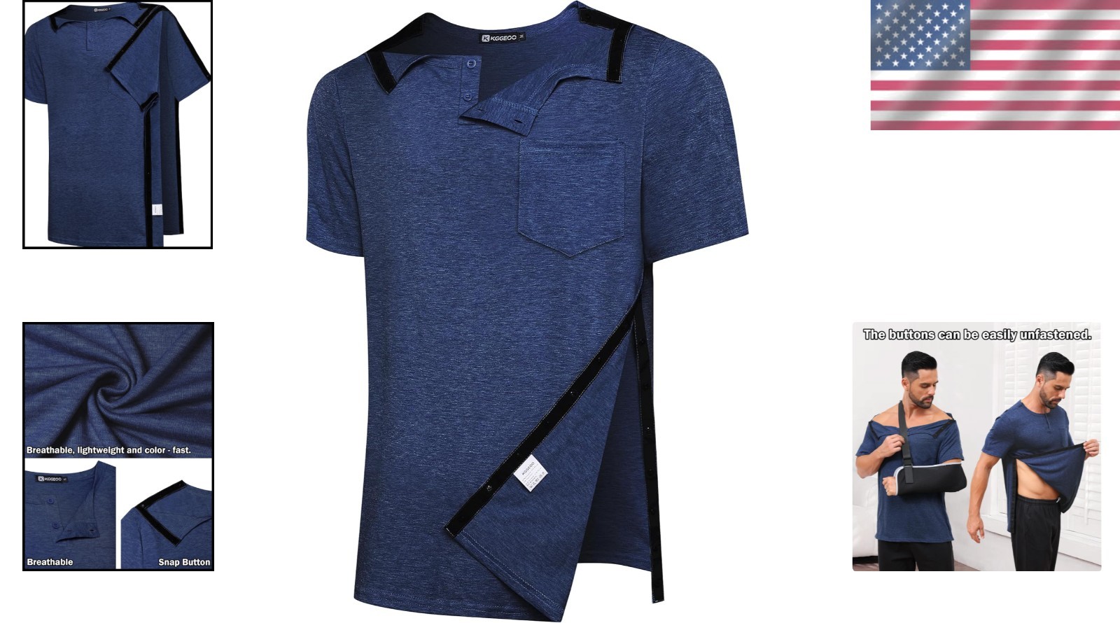 Men’s Post Shoulder Surgery Recovery Shirt Tear Away Short Sleeve Rotator Cuf…