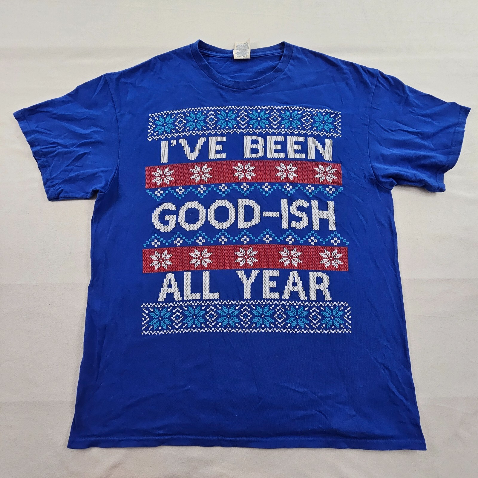 I’ve Been Goodish All Year Christmas Blue Short Sleeve Cotton T-Shirt Adult L