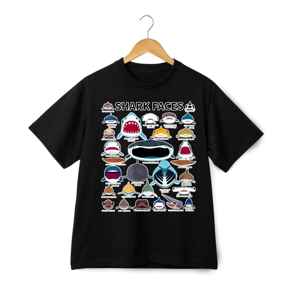 Shark Faces Chart T-Shirt – Shark Species Graphic Ocean Animal Tee Streetwear