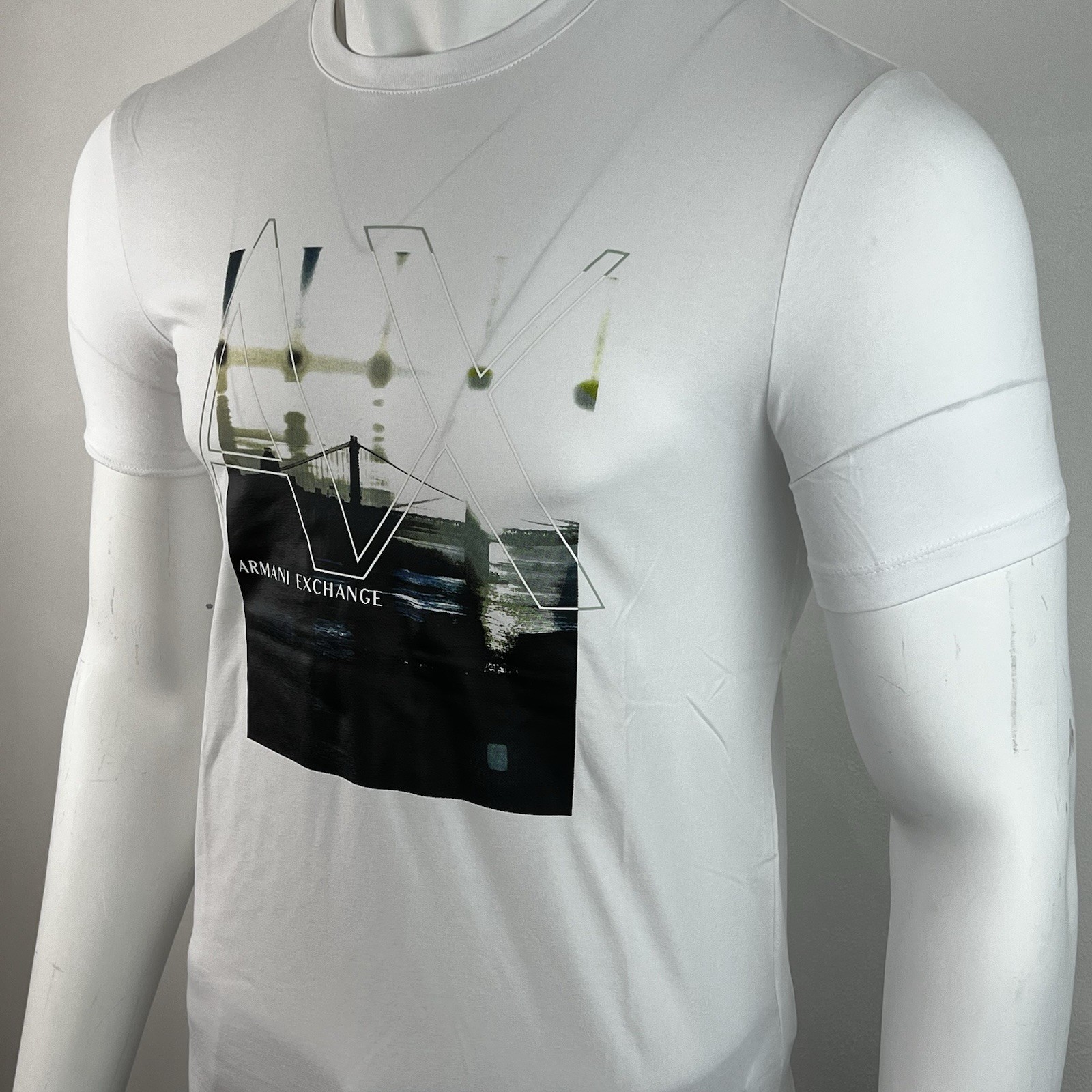 Armani Exchange Crewneck Stretch Cotton NYC Bridge AX Logo Slim Fit T Shirt NWT