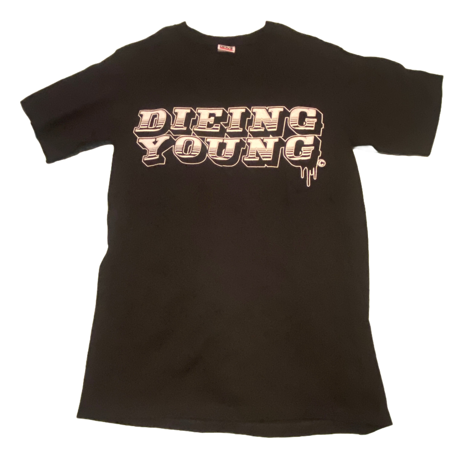 Vintage size small Dieing Young Men’s T shirt Black with White letter print