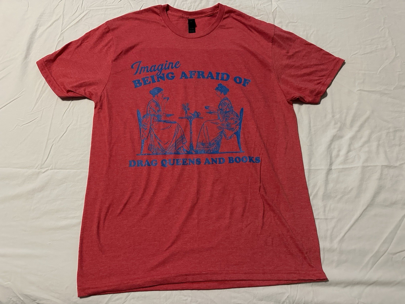 Imagine Being Afraid Of Drag Queens And Books T-Shirt Large VEUC Heathered Pink