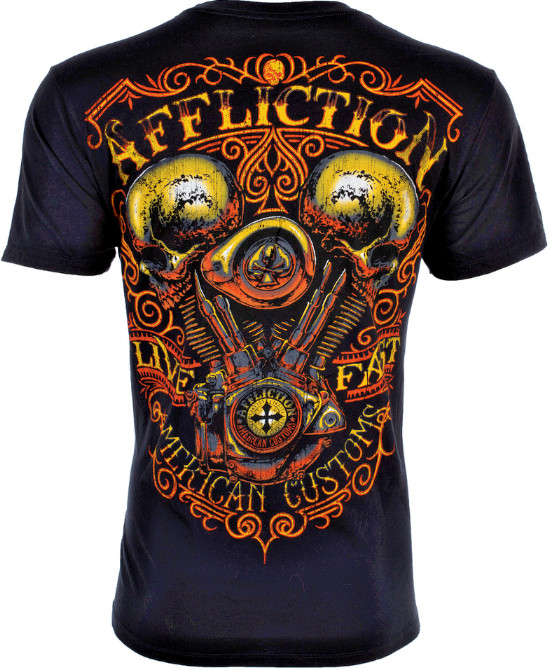 $58 AFFLICTION American Customs THUNDER Skulls Short Sleeve Slim Fit T-shirt NWT