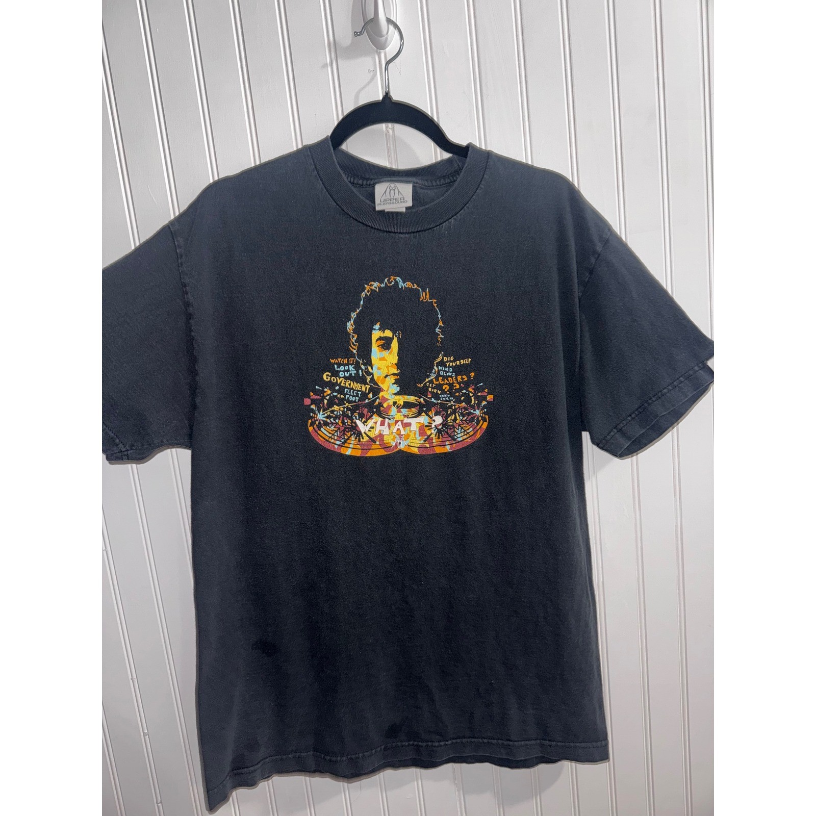 Upper Playground Bob Dylan Graphic T Shirt Mens L Black Vintage Wash Oversized