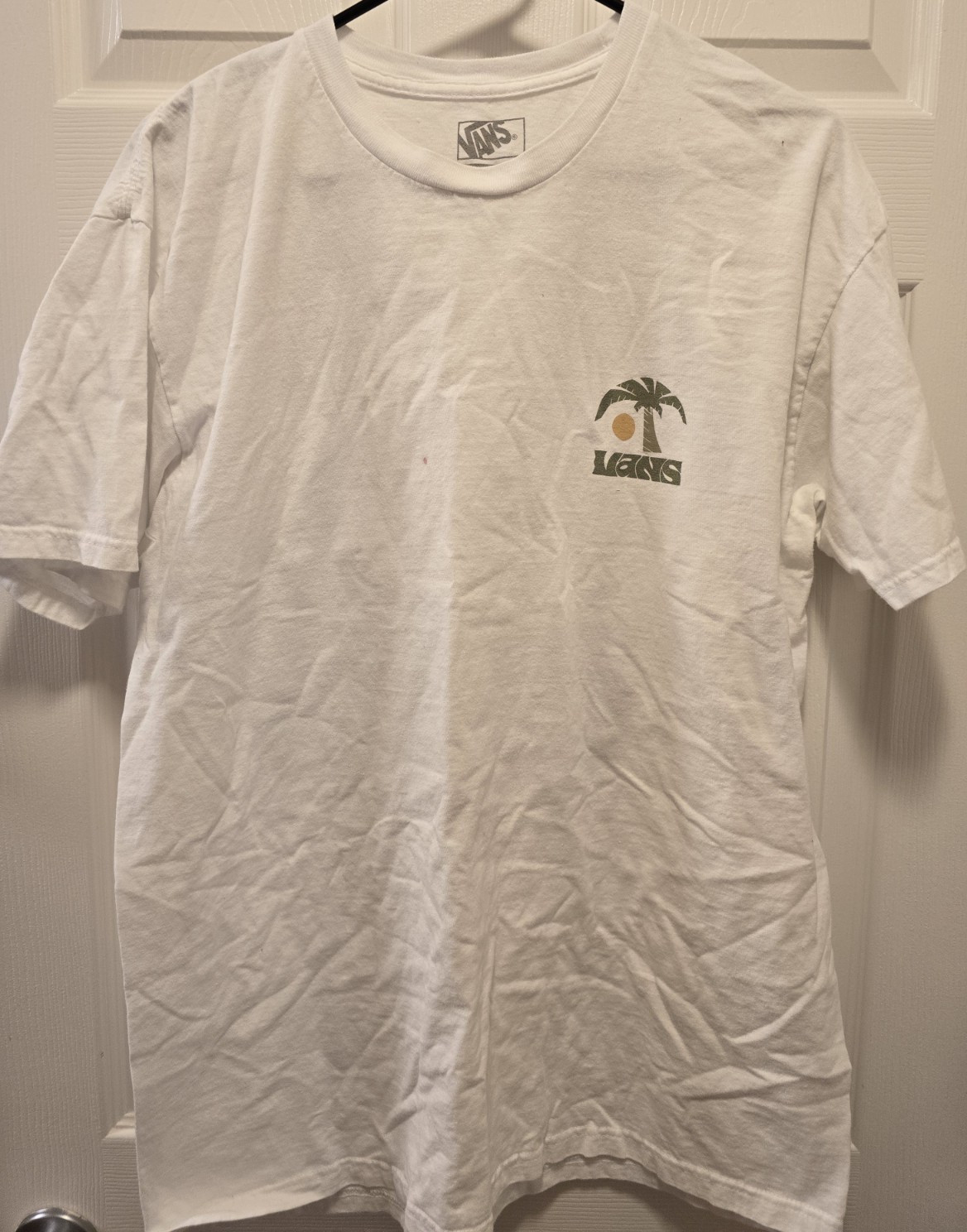 VANS Palm Tree Wave Graphic Print White Men’s Cotton Jersey T-Shirt Size L