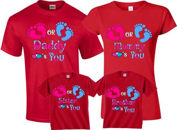 Pink Blue Gender Reveal Pregnant Expected Baby Family Funny Matching Cute Shirts