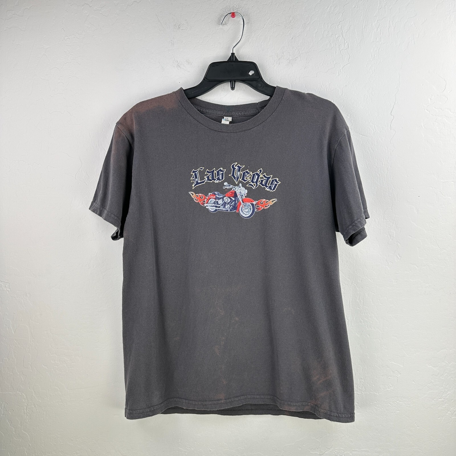 Tee Styled T-shirt Mens Medium Gray Las Vegas Motorcycle Faded Chopper
