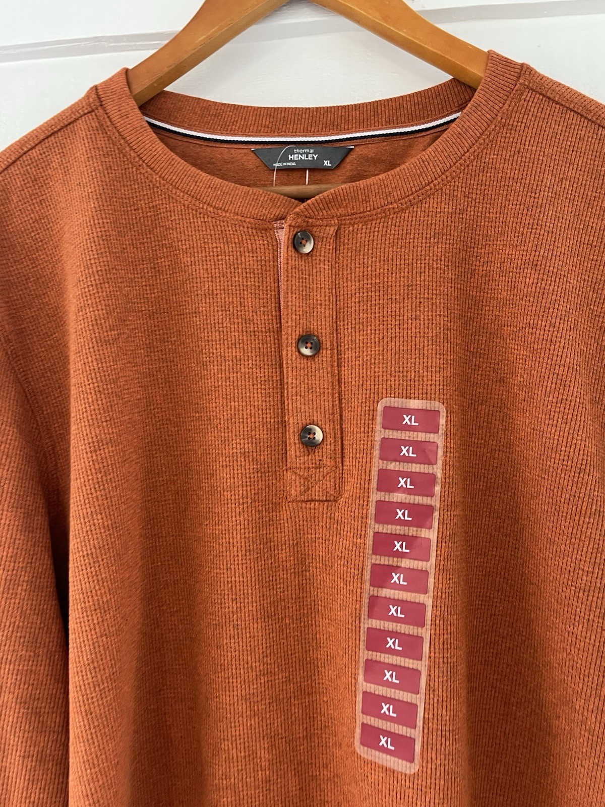 Therma Henley Men’s Rust Shirt Waffle Knit Cotton Blend Thick Fall XL New